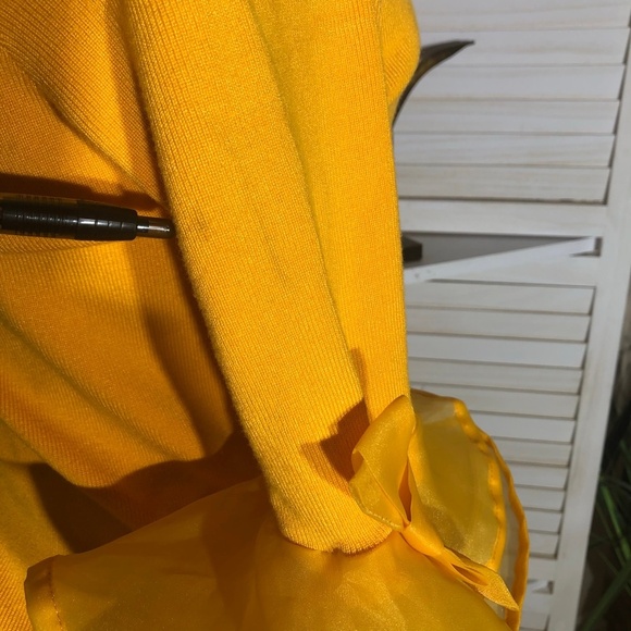 CQbyCQ Yellow Knit Bodycon Midi Dress Bell Sleeve Off Shoulder Large - Picture 10 of 12